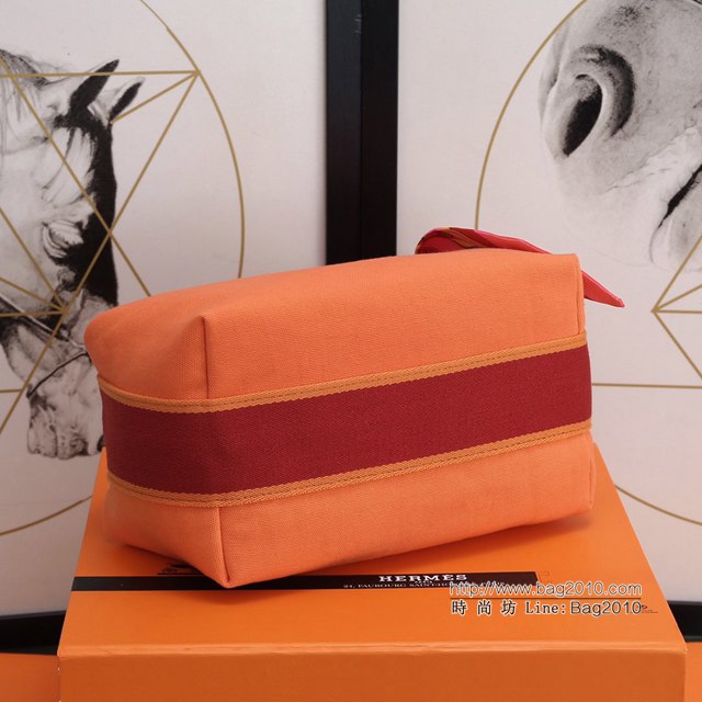Hermes女包 愛馬仕飯盒包 Trousse Bride-A-Brace Hermes帆布便當包 橙色  tdh2163